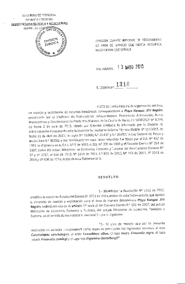 Res. Ex. N° 1310-2015 4° SEGUIMIENTO.