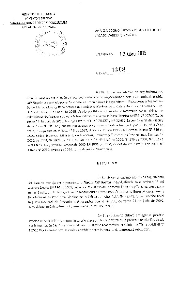 Res. Ex. N° 1308-2015 10° SEGUIMIENTO.