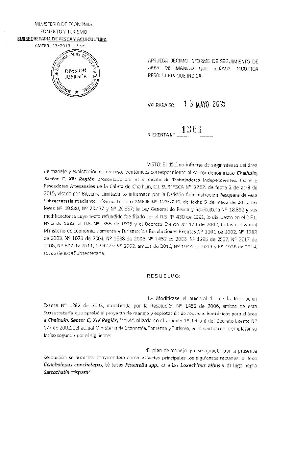 Res. Ex. N° 1301-2015 10° SEGUIMIENTO.