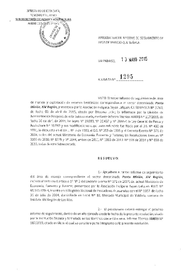 Res. Ex. N° 1295-2015 3° SEGUIMIENTO.