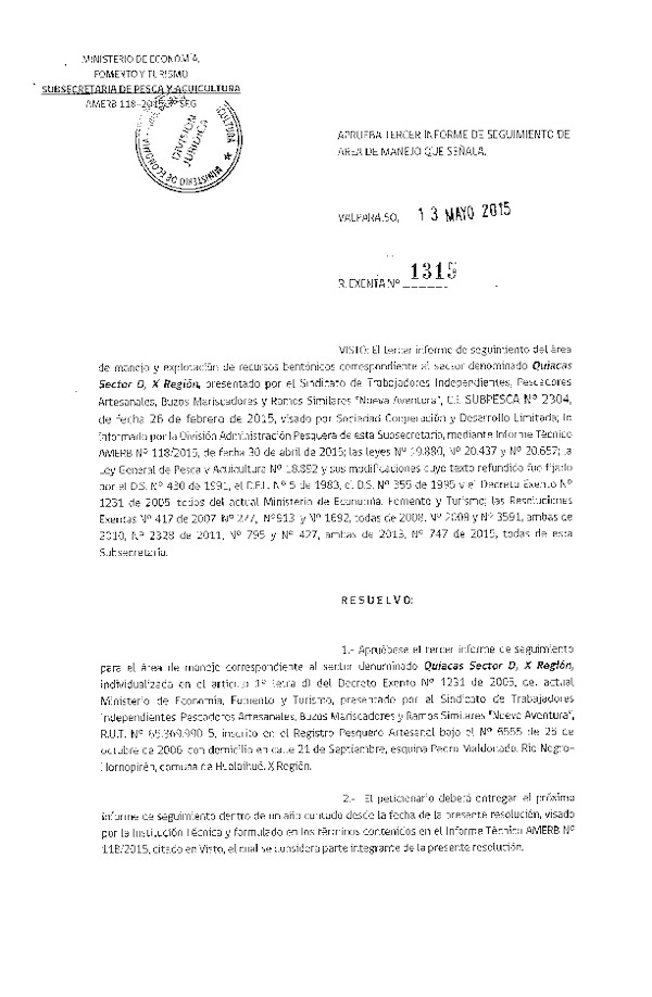 Res. Ex. N° 1315-2015 3° SEGUIMIENTO.