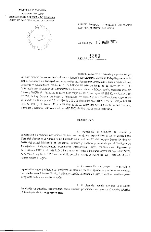 Res. Ex. N° 1303-2015 PLAN DE MANEJO.