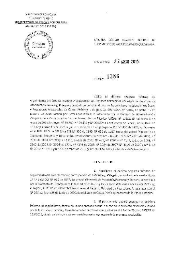 Res. Ex. Nº 1386-2015 12º SEGUIMIENTO.