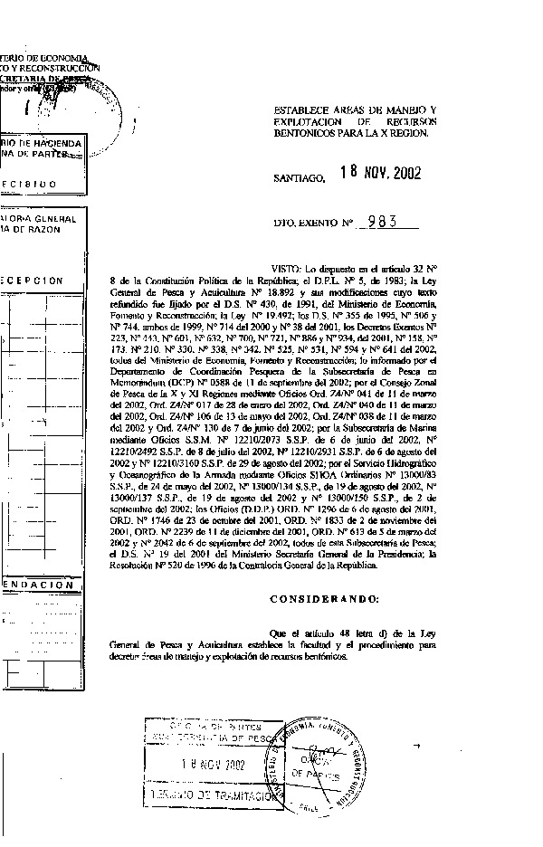 D EX N° 983-2002 ESTABLECE AREAS DE MANEJO CALETA CONDOR, DUHATAO, MEHUIN, PUNTA PUGUEÑUN, PUPELDE Y PUNTA QUILLAHUA, X REGION.