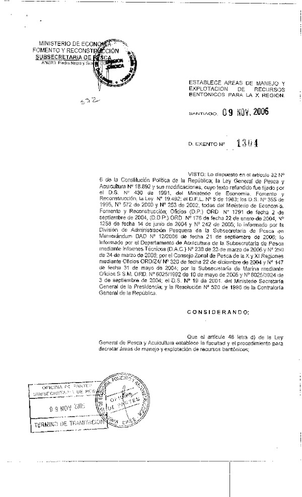 D EX N° 1304-2006 ESTABLECE AREAS DE MANEJO PIEDRA NEGRA Y GUADEI, XIV REGION.