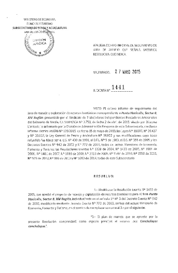 Res. Ex. N° 1441-2015 8° SEGUIMIENTO.