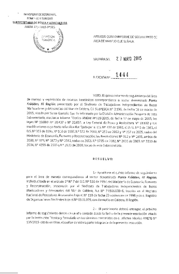 Res. Ex. N° 1444-2015 5° SEGUIMIENTO.