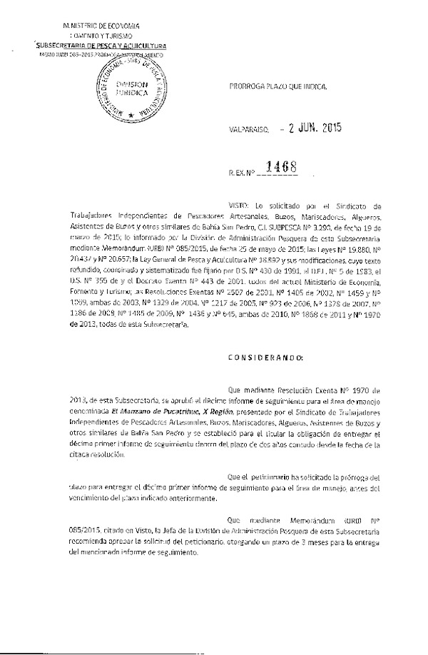 Res. Ex. N° 1468-2015 PRORROGA 11° SEGUIMIENTO.