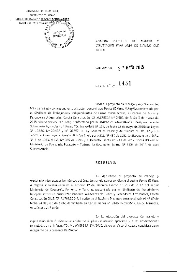 Res. Ex. N° 1451-2015 PLAN DE MANEJO.