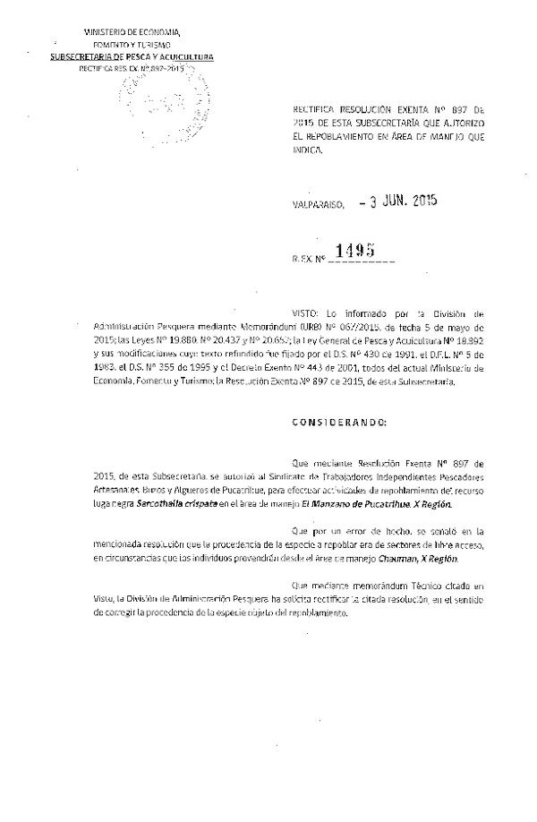Res. Ex. N° 1495-2015 RECTIDICA Res. Ex. N° 897-2015 REPOBLAMIENTO