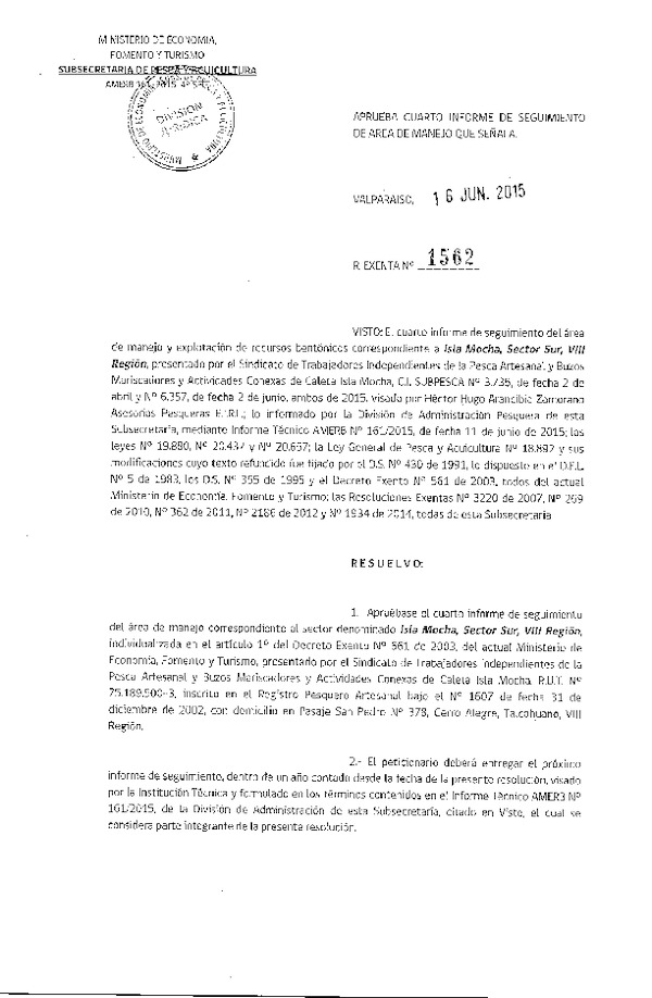 Res. Ex. N° 1562-2015 4° SEGUIMIENTO.