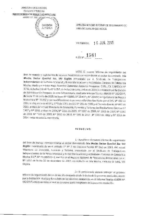 Res. Ex. N° 1561-2015 9° SEGUIMIENTO.