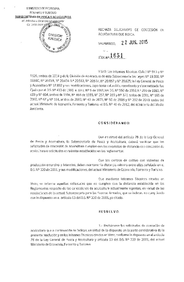 Res. Ex. N° 1651-2015 Rechaza.