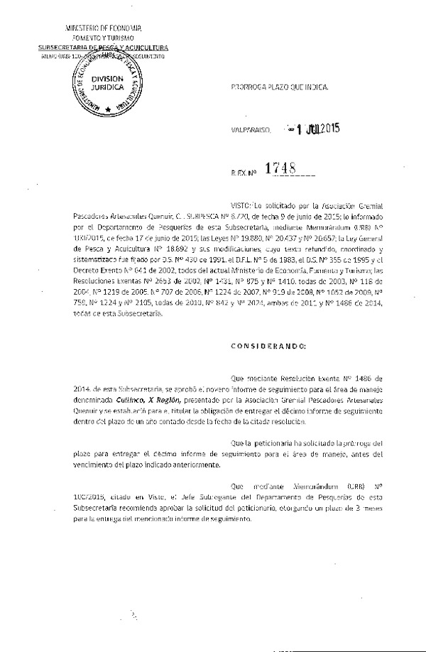 Res. Ex. N° 1748-2015 PRORROGA 10° SEGUIMIENTO.