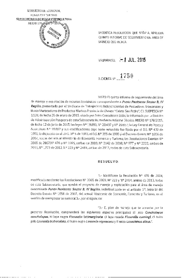 Res. Ex. N° 1750-2015 5° SEGUIMIENTO.