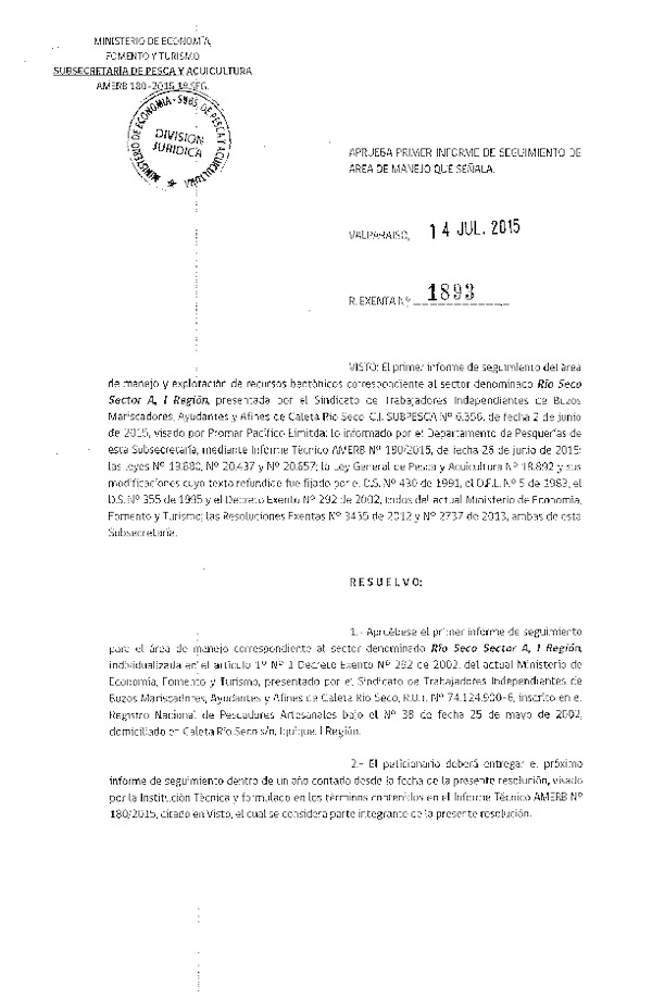 Res. Ex. N° 1893-2015 1° SEGUIMIENTO.