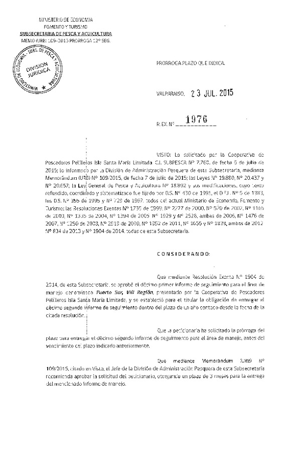 Res. Ex. N° 1976-2015 PRORROGA 12° SEGUIMIENTO.