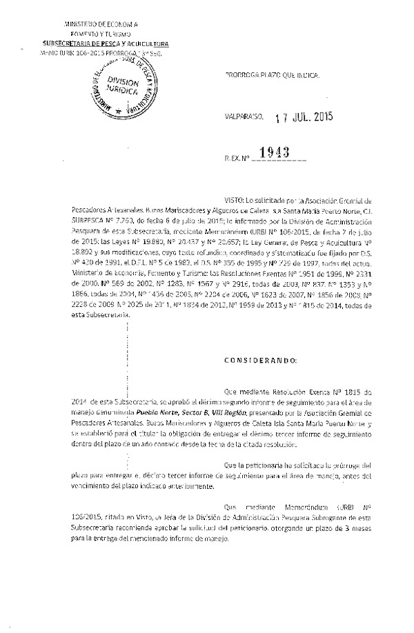 Res. Ex. N° 1943-2015 PRORROGA 13° SEGUIMIENTO.