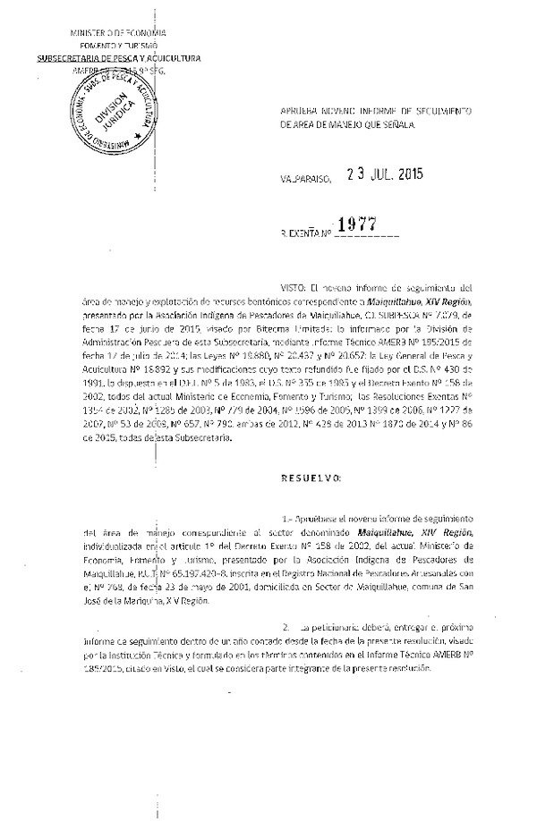 Res. Ex. N° 1977-2015 9° SEGUIMIENTO.