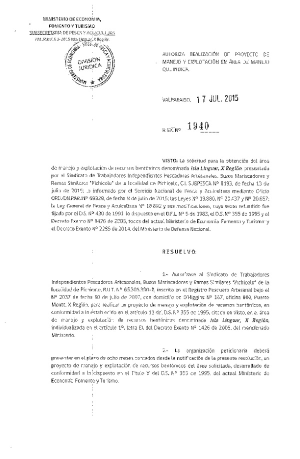 Res. Ex. N° 1940-2015 PROYECTO DE MANEJO.