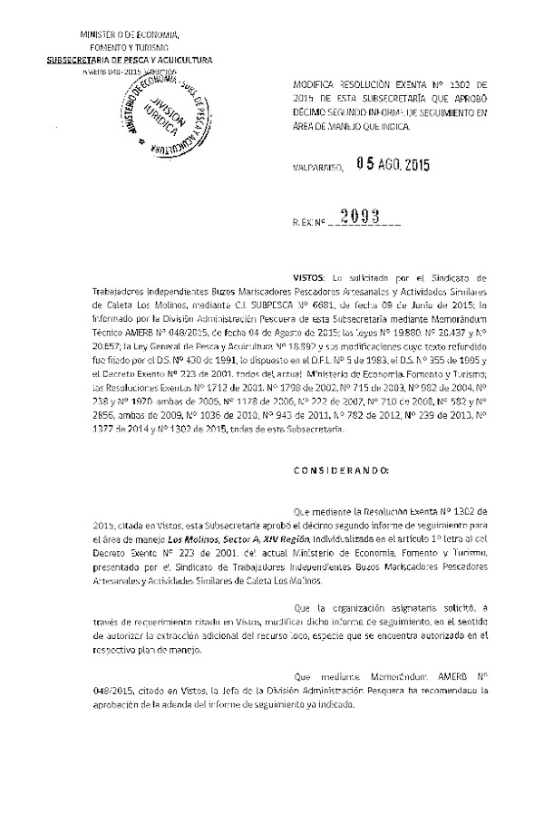 Res. Ex. N° 2093-2015 MODIFICA Res. Ex. N° 1302-2015.