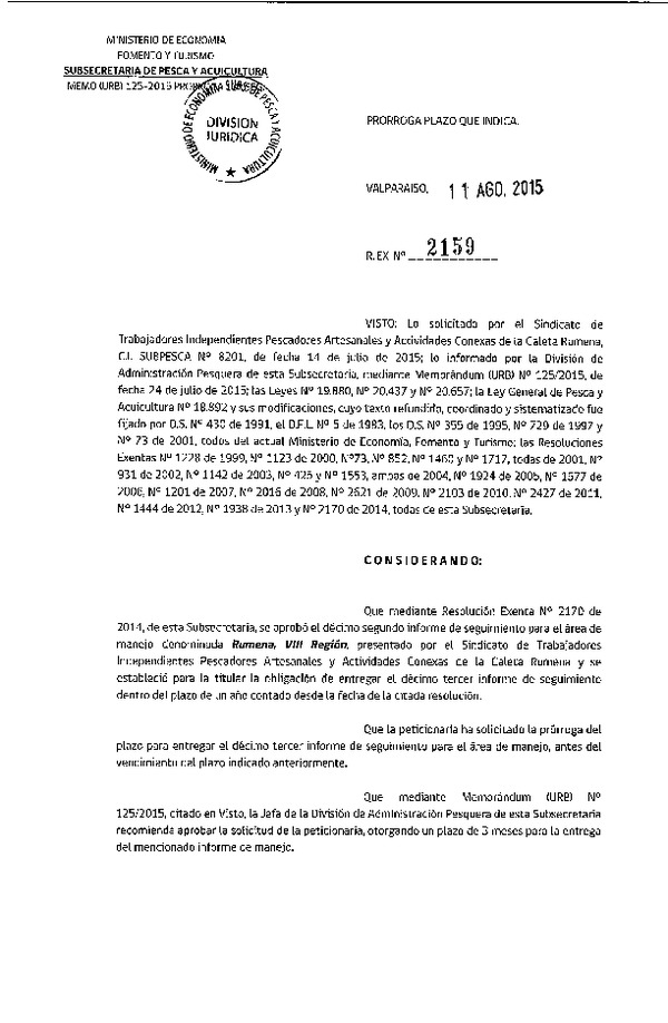 Res. Ex. N° 2159-2015 PRORROGA 13° SEGUIMIENTO.