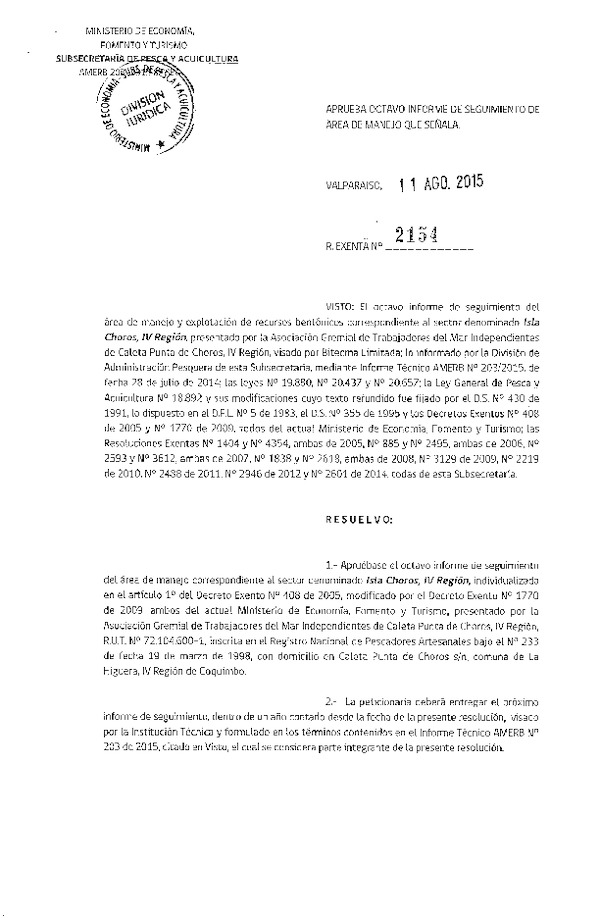 Res. Ex. N° 2154-2015 8° SEGUIMIENTO.