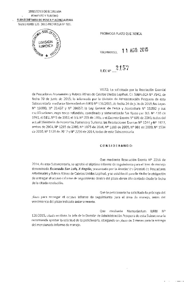 Res. Ex. N° 2157-2015 PRORROGA 8° SEGUIMIENTO.