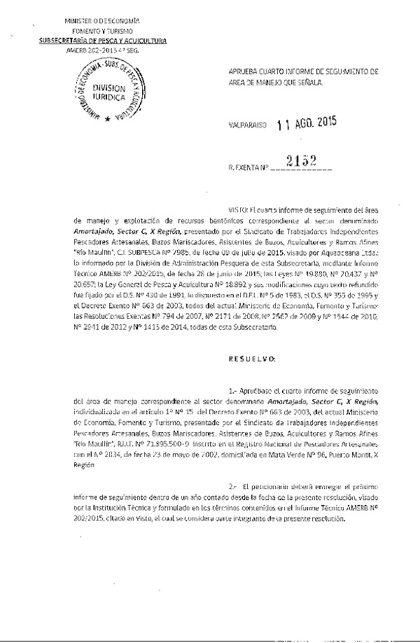 Res. Ex. N° 2152-2015 4° SEGUIMIENTO