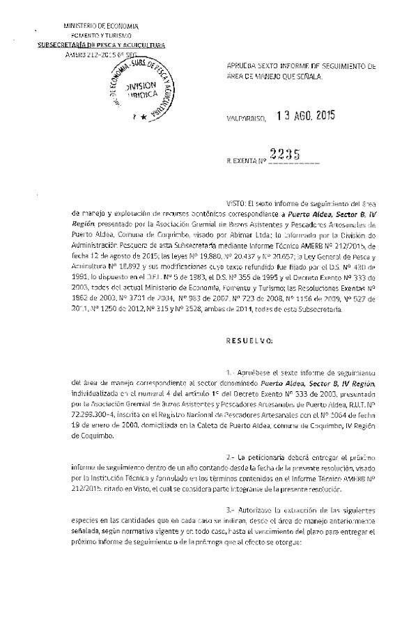Res. Ex. N° 2235-2015 6° SEGUIMIENTO.