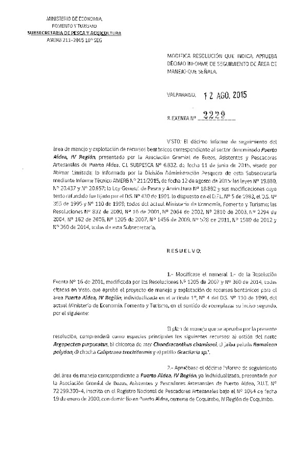 Res. Ex. N° 2229-2015 10° SEGUIMIENTO.