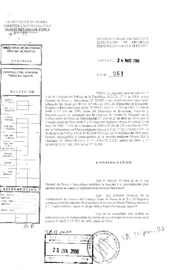 D.S. N° 264-2000 Establece Áreas de Manejo Puerto Gaviota, sector A, C y otros.