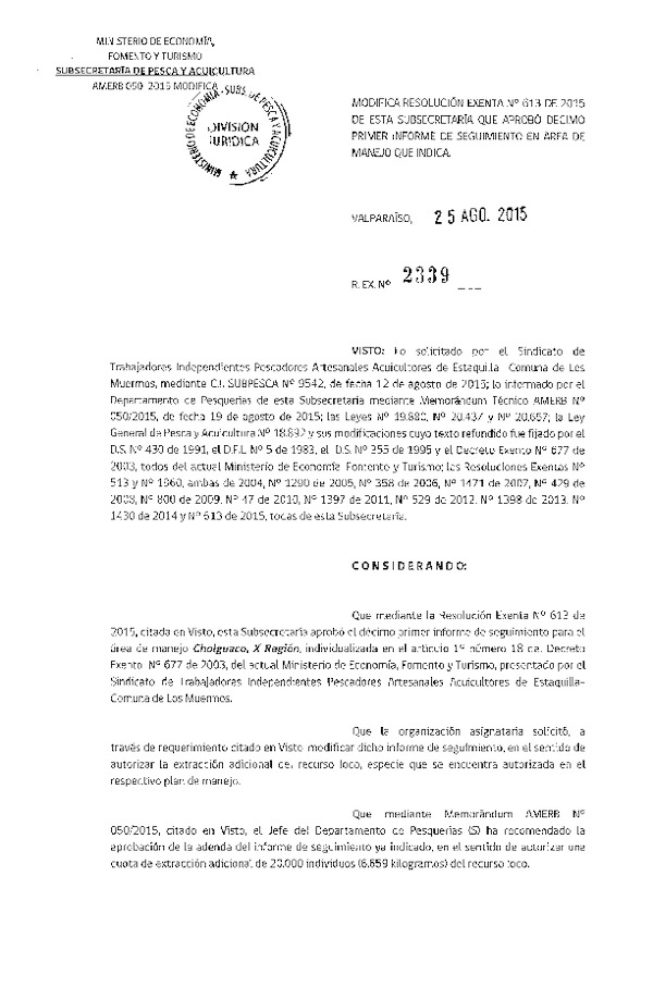 Res. Ex. N° 2339-2015 Modifica  Res. Ex. N° 613-2015 11° SEGUIMIENTO.