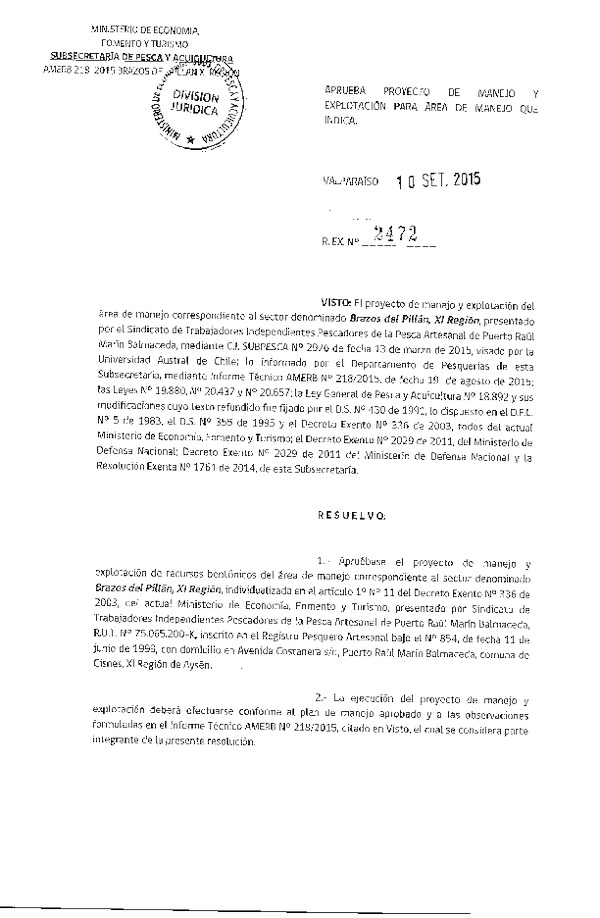 Res. Ex. N° 2472-2015 PLAN DE MANEJO.