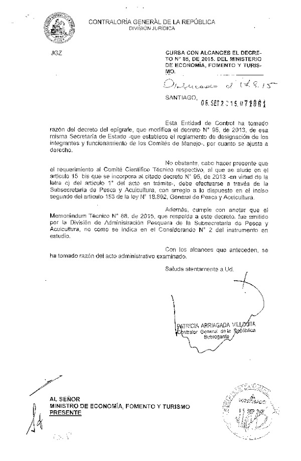 D.S. N° 85-2015 Modifica D.S. N° 95-2013 Que Establece Reglamento de Designación de los Integrantes y Funcionamiento de Los Comités de Manejo. (F.D.O. 17-09-2015)