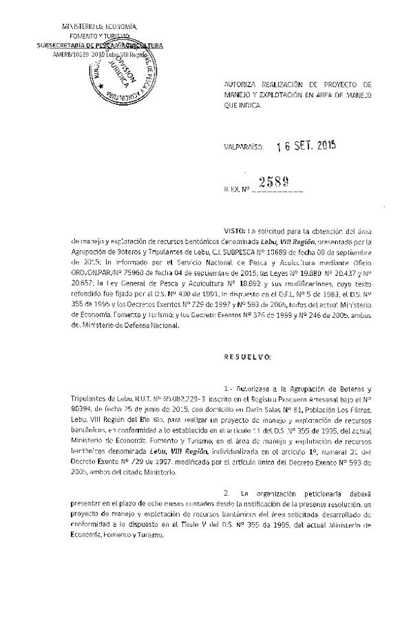 Res. Ex. N° 2589-2015 PROYECTO DE MANEJO.