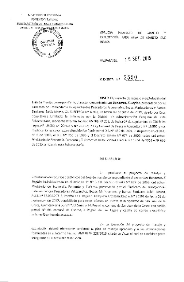 Res. Ex. N° 2590-2015 PROYECTO DE MANEJO.
