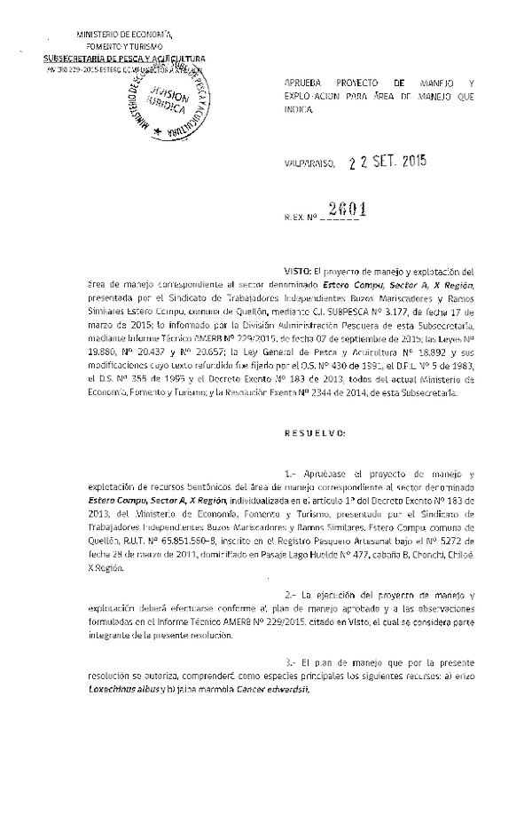 Res. Ex. N° 2601-2015 PLAN DE MANEJO.