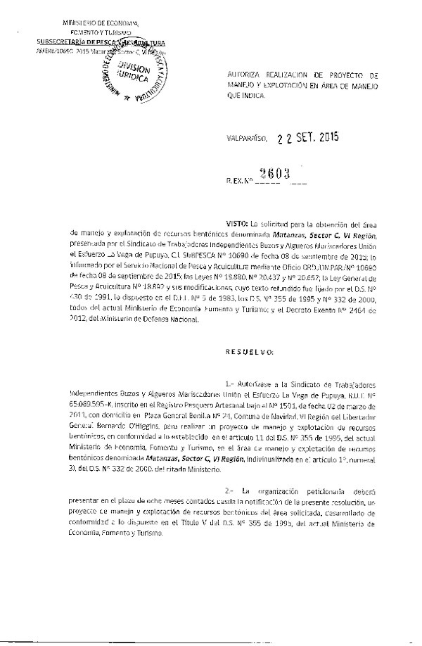 Res. Ex. N° 2603-2015 PROYECTO DE MANEJO.