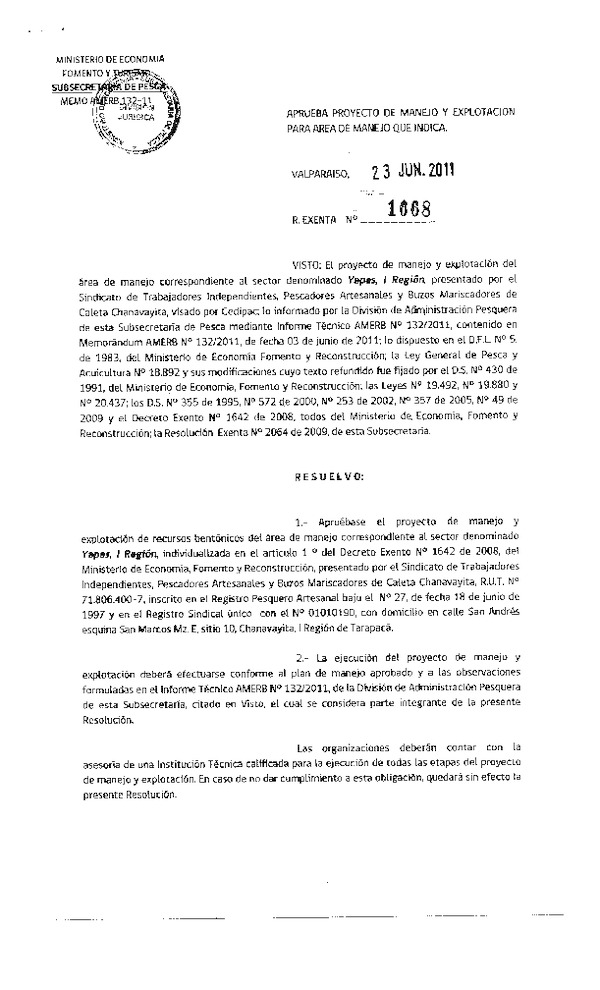 Res. Ex. N° 1668-2011 PLAN DE MANEJO.