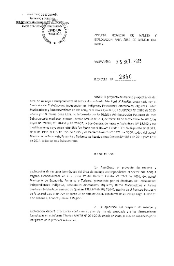Res. Ex. N° 2650-2015 PROYECTO DE MANEJO.