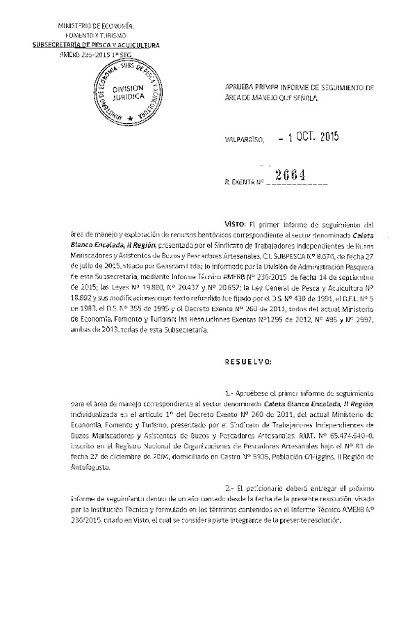 Res. Ex. N° 2664-2015 1° SEGUIMIENTO.