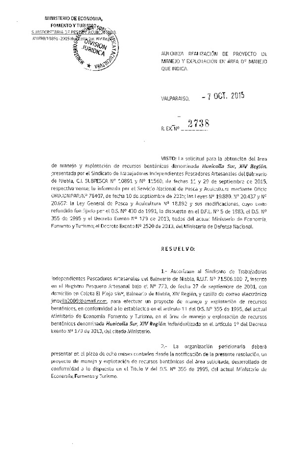 Res. Ex. N° 2738-2015 PROYECTO DE MANEJO.
