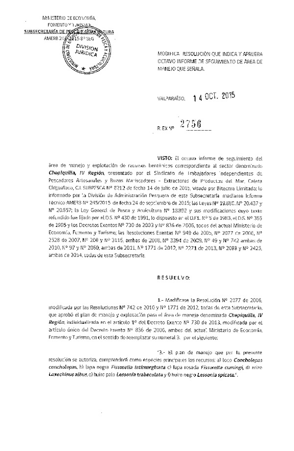 Res. Ex. N° 2756-2015 8° SEGUIMIENTO.