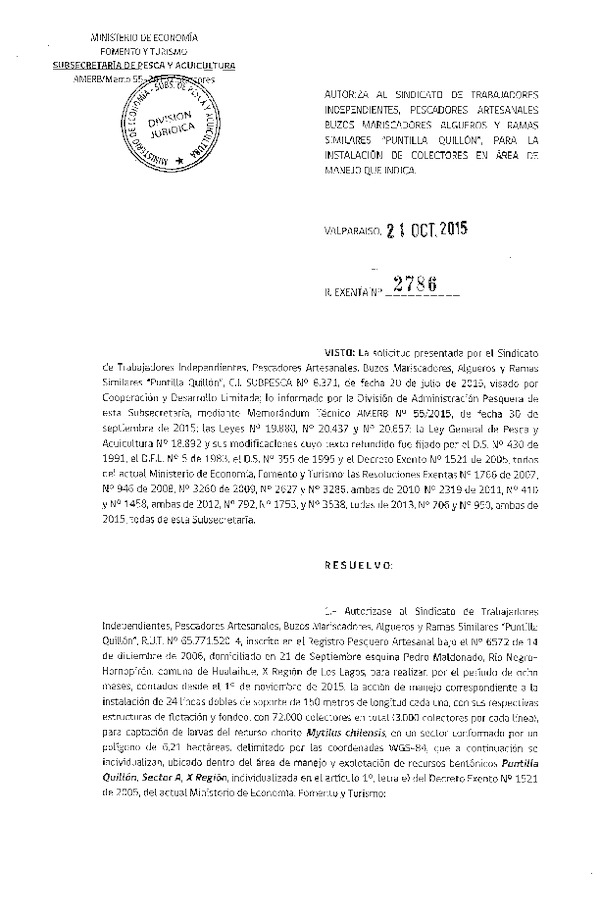 Res. Ex. N° 2786-2015 INSTALACION DE COLECTORES.