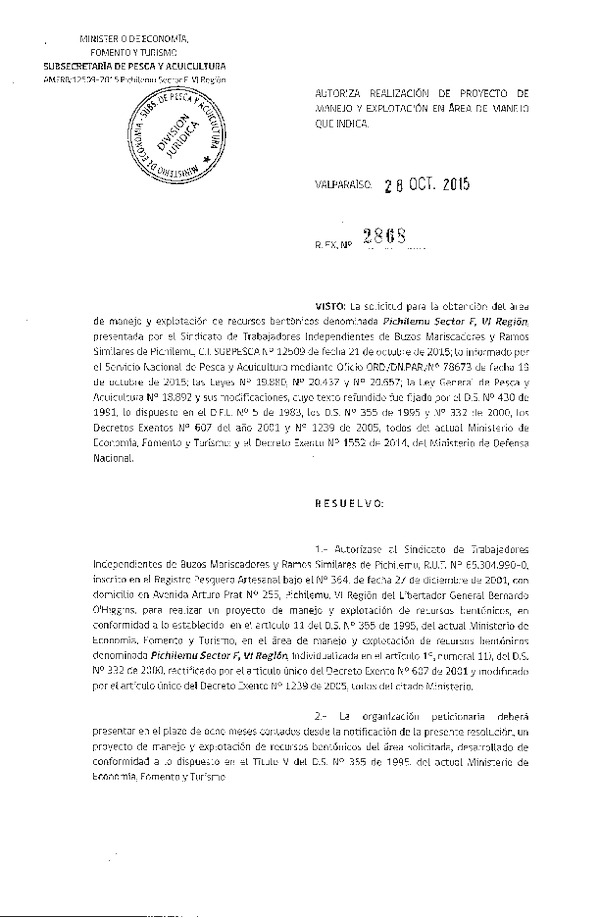 Res. Ex. N° 2868-2015 PROYECTO DE MANEJO.
