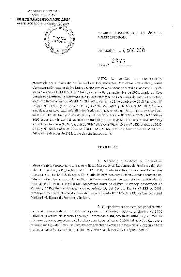 Res. Ex. N° 2973-2015 AUTORIZA REPOBLAMIENTO.
