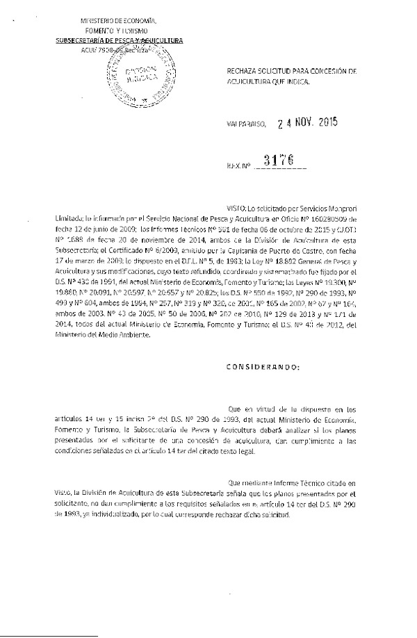 Res. Ex. N° 3176-2015 Rechaza.