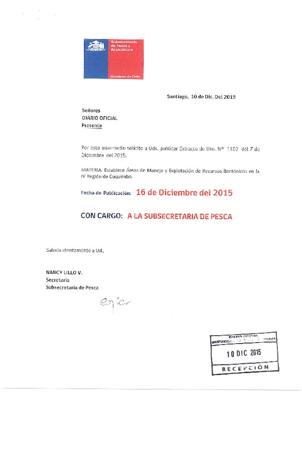 Dec. Ex. N° 1102-2015 Establece Área de Manejo y explotación de Recursos Bentónicos El Sauce, Sector B, IV Región. (F.D.O. 16-12-2015)