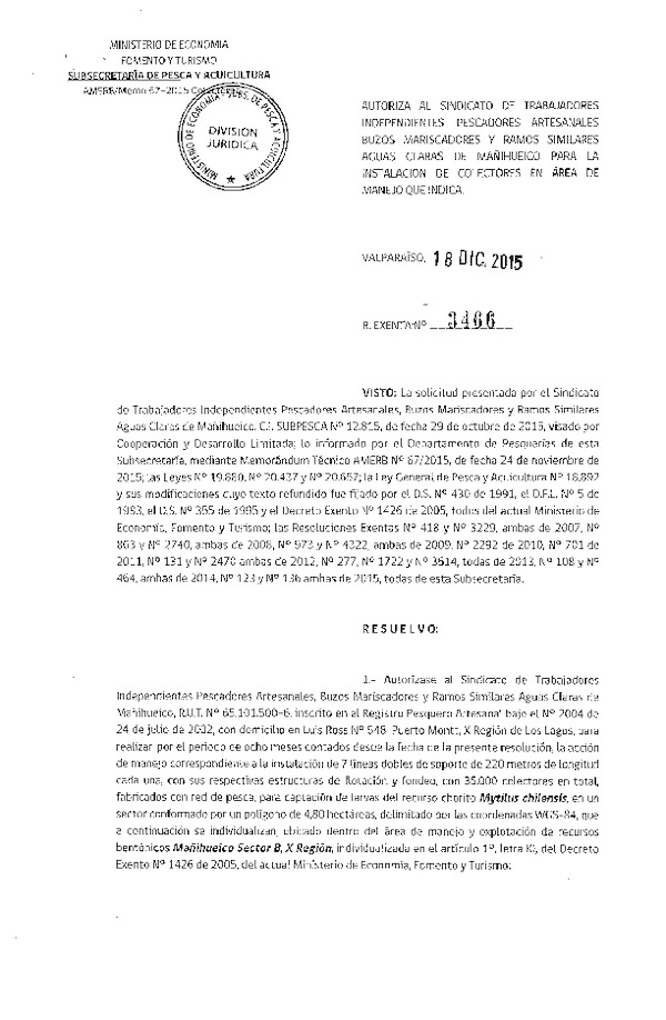 Res. Ex. N° 3466-2015 INSTALACION DE COLECTORES.
